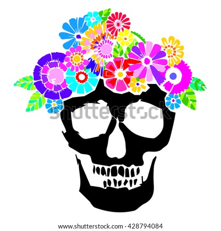 skull vector dead skeleton halloween illustration, flower