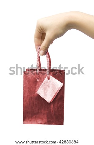 One colour bag in hand on white background