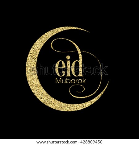 Illustration of Eid Mubarak with intricate calligraphy and moon for the celebration of Muslim community festival.