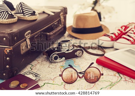 Ready vacation suitcase, holiday concept Royalty-Free Stock Photo #428814769