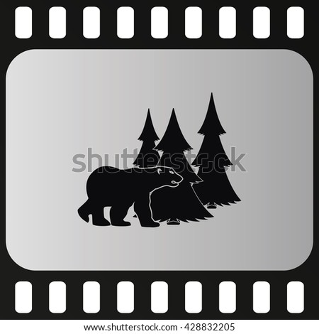 Bear silhouette. Flat forest illustration.