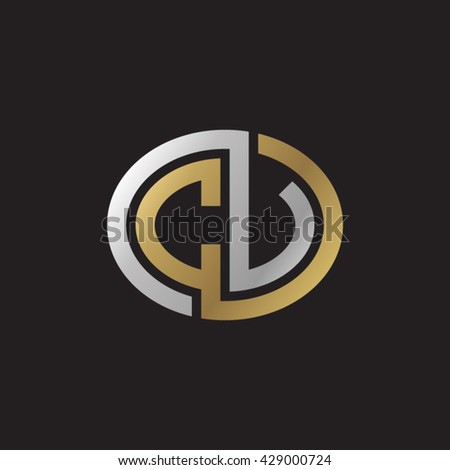 CV initial letters looping linked ellipse elegant logo golden silver black background
