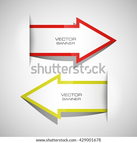 Vector Arrow banners set. Direct shape. 3d Abstract Background. Business infographic presentation diagram. Section compare service. Up and down trend. Paper index. Exact pointer