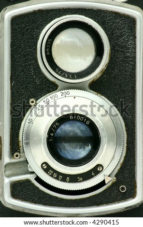 Close up at lenses of an old photo camera