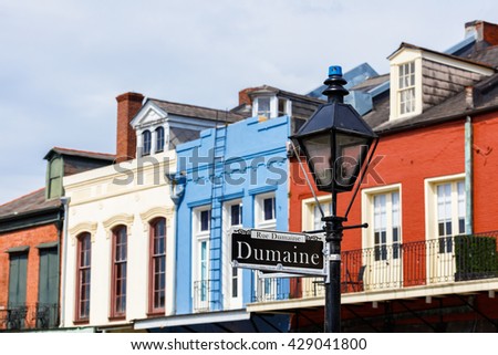 Street signs and architecture of the French Quarter in New Orleans, Louisiana.
