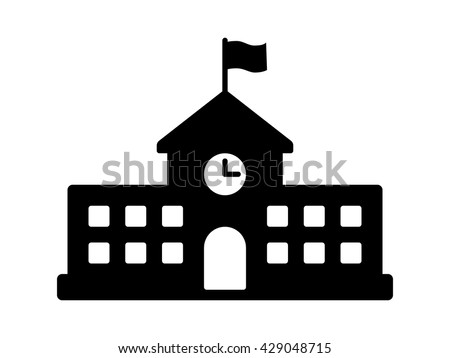 School building with clock and flag flat vector icon for apps and websites