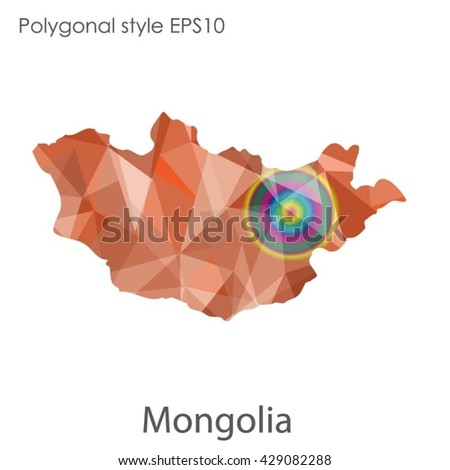 Mongolia map in geometric polygonal style. Abstract Mongolia map with triangle.Mosaic of Mongolia map background.