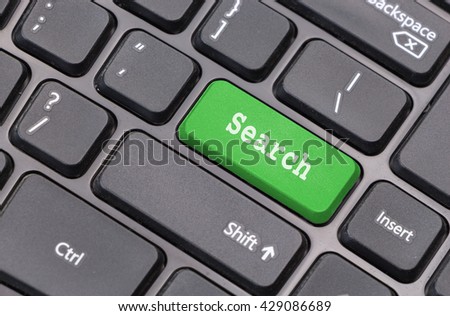 Computer keyboard closeup with "Search" text on green enter key