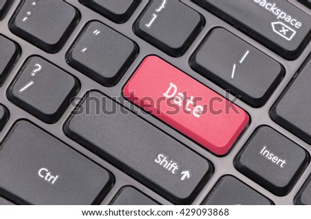 Computer keyboard closeup with "Date" text on red  enter key