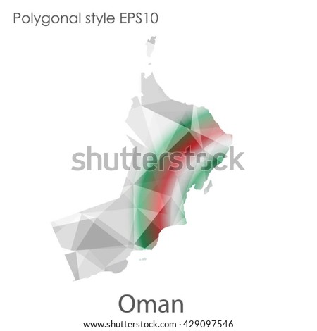 Oman map in geometric polygonal style.Abstract Oman map with triangle.Mosaic of Oman map background.