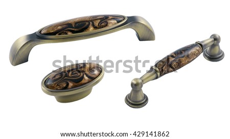 furniture handles in bronze with ceramic stone on a white background