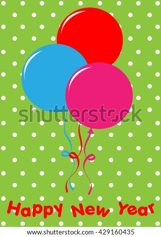 Party Card Happy new year with balloon Vector Illustration.