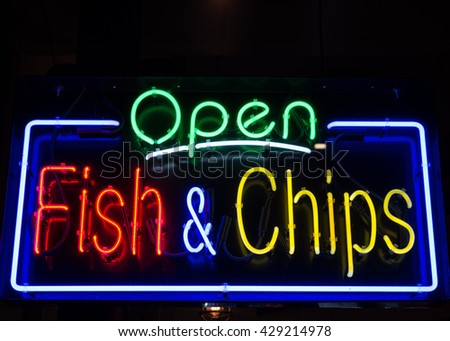 Fish and Chips restaurant neon sign background