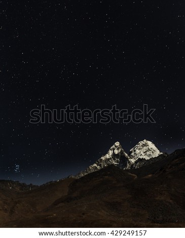 View of Ama Dablam in the Moonlight - Nepal, Himalayas