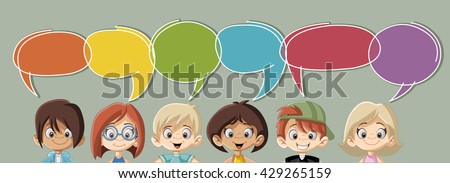 Cartoon children talking with speech bubbles