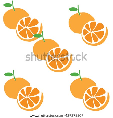 vector illustration-oranges in rows, Pattern or texture with hand drawn oranges and slices