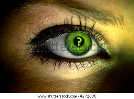 Human eye with answer sign reflection
