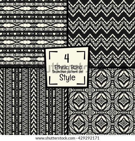 Seamless abstract vector tribal pattern  texture in black and white background .Boho style pattern collection set.