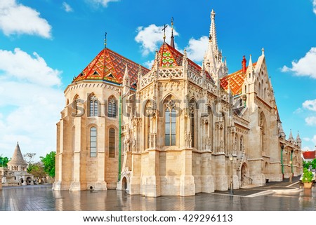 St. Matthias Church in Budapest. One of the main temple in Hungary. Royalty-Free Stock Photo #429296113