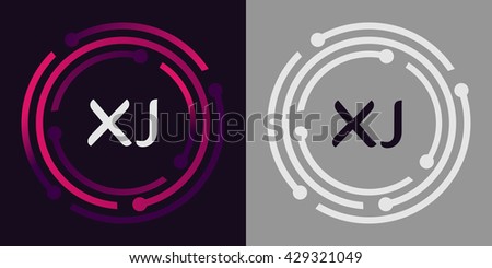 XJ letters business logo icon design template elements in abstract background logo, design identity in circle, alphabet letter