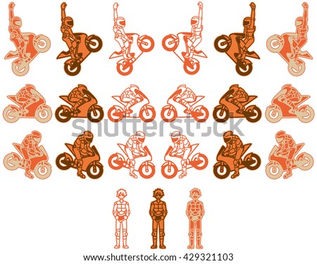 An orange color variations set at the motorcycle of Racing type.