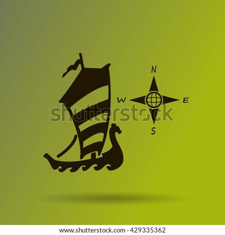Compass and boat vector icons