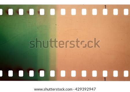 Blank yellow and green vibrant noisy film strip texture background