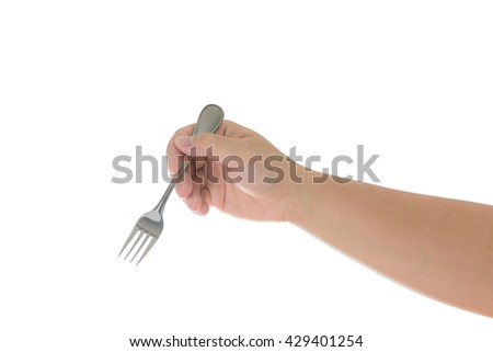 hand holding a silver fork isolated on white  background with clipping path