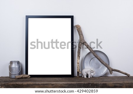 Scandinavian style empty photo frame mock up. Minimal home decor