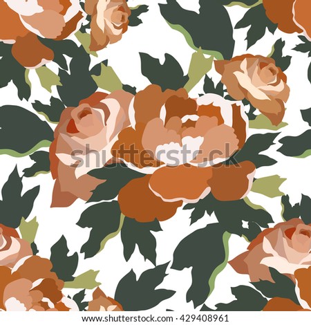 Pattern with rose flowers and leafs.Colorful textile print.Textile texture.
