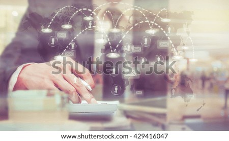 Businessman analyze information over the Worldwide connection technology interface, Elements of this image furnished by NASA, Business technology concept