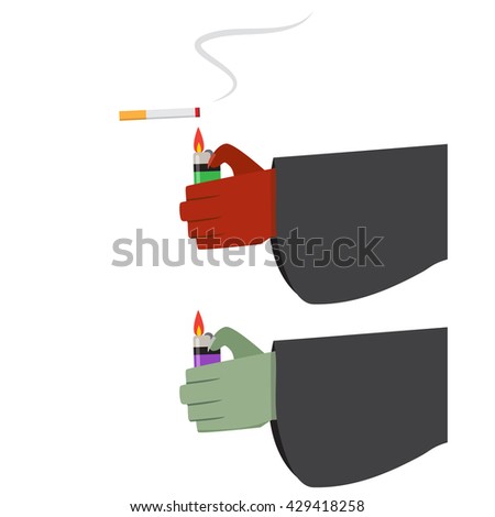 Evil hand with lighter and cigarette with smoke