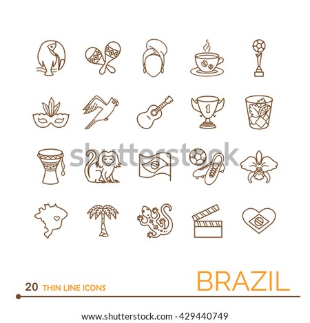 Thin line icons Brazil. EPS 10. Isolated objects.