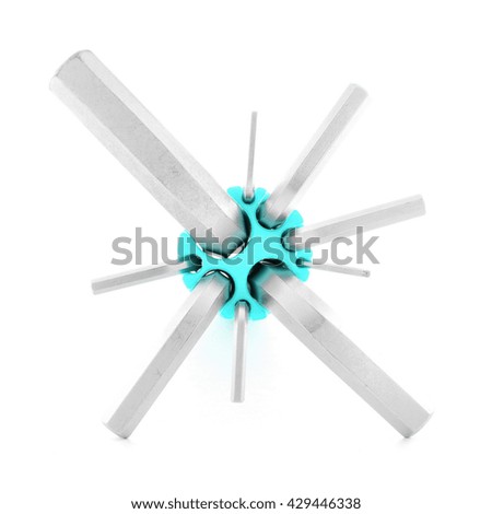 Hexagonal wrench, steel tool for fix, isolated, on white background
