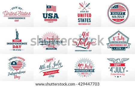 4th of July, United Stated independence day greeting, typographic design. Usable for  greeting cards, banner, background. July fourth in USA emblems. Vector logo. Royalty-Free Stock Photo #429447703
