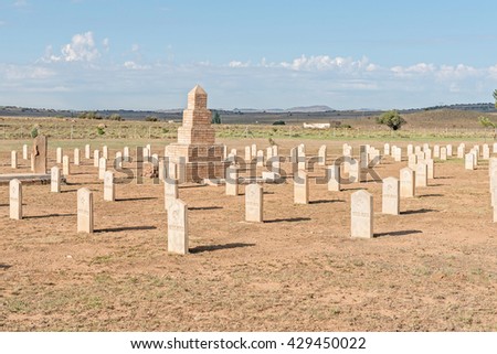 The war cemetery with graves of 299 British soldiers who died in hospital and 663 Boers who died in the concentration camp in the Second Boer War 1899-1902 Royalty-Free Stock Photo #429450022