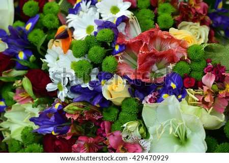 Large bouquet of beautiful colored flowers