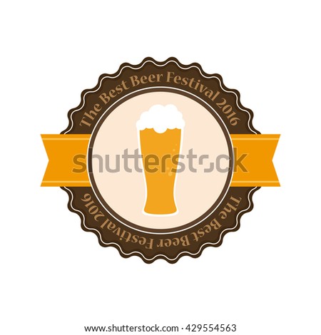 Isolated beer label with a ribbon, text and a glass of beer
