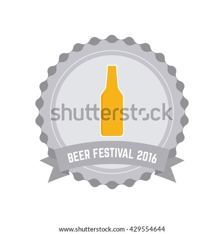 Isolated beer label with a ribbon with text and a bottle of beer