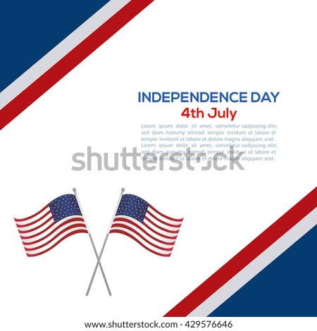 Colored background with text and a pair of american flags for independence day celebrations