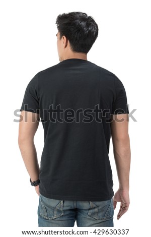 Black t shirt on a young man template on white background,clipping path Royalty-Free Stock Photo #429630337