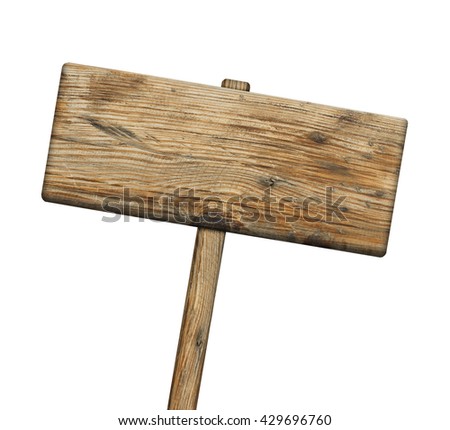 wooden sign on white background with clipping path