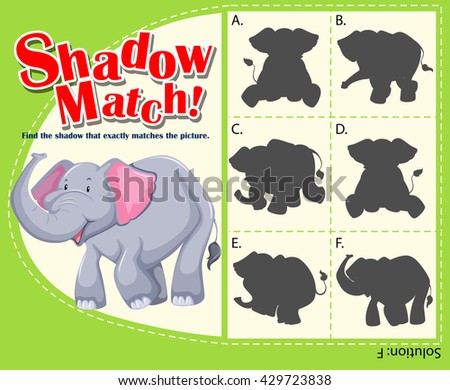 Game template for shadow matching elephant illustration