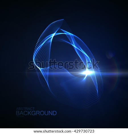 3D illuminated abstract digital neon splash of glowing particles, Flare lens light effect. Futuristic vector illustration of particles. Technology concept of radio or sound wave. Abstract background