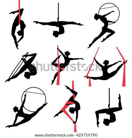  Silhouettes of a gymnastic girl. Vector illustrations set on white background Royalty-Free Stock Photo #429759790