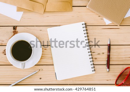 Business stationary set in workspace on wooden background