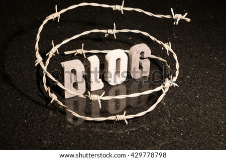 Conceptual or abstract illustration of restricted freedom of speech on blog such as censorship, oppression, or blacklist.