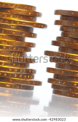 Two coin stacks, closeup