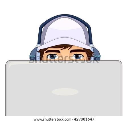 Illustration of a Teenage Boy Using a Laptop