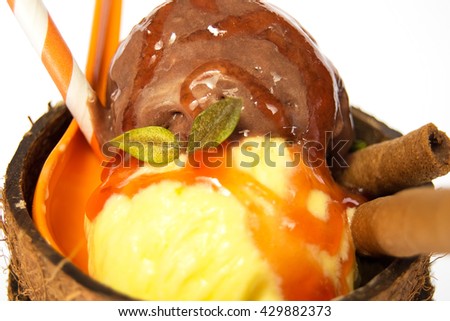 Delicious ice cream in coconut crust